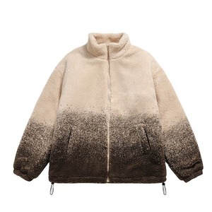 Men's Gradient Color Sherpa Fleece <b>Jacket</b> Stand Collar Pullover Casual <b>Winter</b> Thick Loose Fit Regular Length - Product Image 1