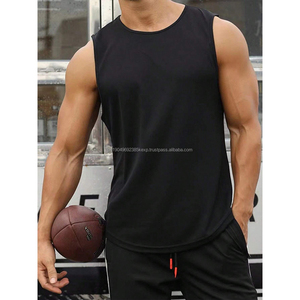 Wholesale Performance Quick Dry Regular Fit Round Neck Cut Off Tank <b>Top</b> Sleeveless Curved Hem Print Logo Workout Tank <b>Top</b> <b>Men</b> - Product Image 3