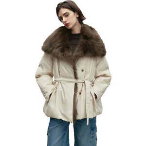 Manteau d'extérieur chaud pour femme, collection Automne-Hiver 2026, court, en duvet de canard blanc 90%, avec fourrure de renard unie, épaisse et respirante, à pompons en fourrure et fermeture éclair - Product Image 1