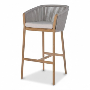 Modern Wood Bar <b>Stool</b> <b>With</b> Gray Woven <b>Back</b> And Cushion For Dining Area Restaurant - Product Image 4