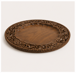 Assiette de service en bois artisanale de luxe, plateau en bois sculpté à motifs floraux vintage pour la décoration de table de mariage et les événements de dîner formels - Product Image 6