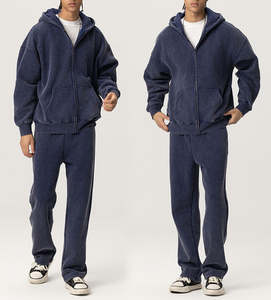 Ensemble survêtement hiver 500 GSM en molleton de coton délavé à l'acide, coupe oversize, avec sweat à capuche zippé et pantalon de jogging |   Logo personnalisé OEM en gros - Product Image 3