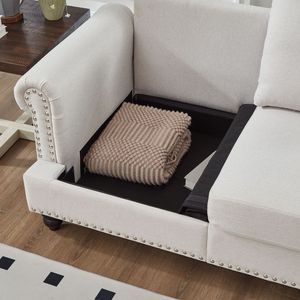 Divano Moderno Classico a Tre Posti da 83 Pollici per Soggiorno, Rivestito in Poliestere Beige con Borchie, Design Moderno Classico - Product Image 6