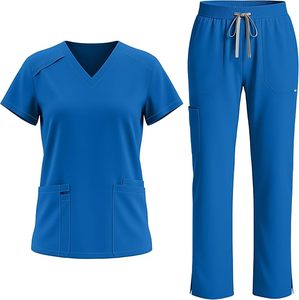 Uniforme Médico Unisex de Fábrica Directa, Blusa de Cuello en V de Algodón y Poliéster, Pantalones Rectos con 9 Bolsillos, Corte Ajustado - Product Image 6