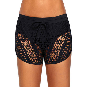 RTS Wholesale Price <b>Women</b> Hollow Out Knitted Swim Shorts With Drawstring Waist Breathable Fit Beach Shorts AI-BS-107 - Product Image 1