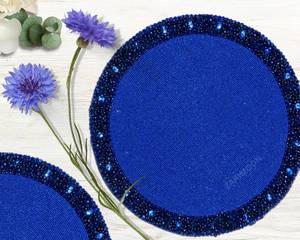 Mantel Individual de Tela Hecho a Mano de Lujo con Forma Personalizada, Diseño con Cuentas Azul Claro, Ecológico y Duradero, Juego Decorativo de 450mm - Product Image 4
