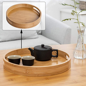 Bamboo Wooden Round Serving <b>Tray</b> With Handle Tea & Coffee Table Decorative <b>Tray</b> Food <b>Storage</b> Platters - Product Image 4