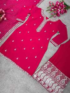 Beautiful Faux Georgette Heavy Embroidery Sequence Work Full Sleeve <b>Top</b> Pant Dupatta Set Modern Design 4 Season Women's Party - Product Image 6