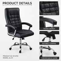 Chaise de bureau de direction en cuir PU, dossier haut, base chromée, pivotante, pour bureau d'entreprise et de télétravail