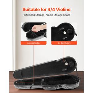 Custodia per violino da viaggio 4/4 full size, leggera e portatile, con igrometro integrato, fodera in peluche, doppia tracolla, in resistente pelle - Product Image 3