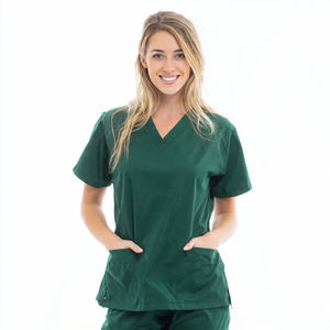 Haut de travail zippé à manches courtes en coton et polyester à double poche pour toilettage canin, avec protection anti-aiguilles - Product Image 2