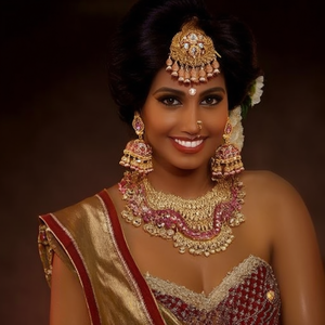 Ruby Moon Attigai Tamil Festive Bridal Jewelry Set-24K Gold Plated American Diamond - Product Image 3
