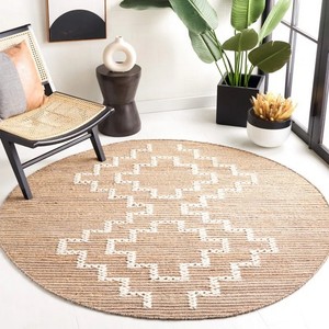 <b>Round</b> Geometric Jute Area Rug Flat Weave Bohemian Style Natural Fiber Non-Slip Living Room <b>Carpet</b> Eco-Friendly Low Pile <b>Carpet</b> - Product Image 3