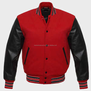 Chaquetas de béisbol Letterman de cuero genuino de lana de alta calidad, chaqueta universitaria personalizada con mangas de tela, paquete individual de invierno - Product Image 5