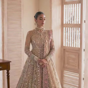 Vestido de Novia Pakistaní Premium, Color Verde Menta Pastel, Largo hasta el Suelo, Silueta Completa con Detalles Delicados - Product Image 1