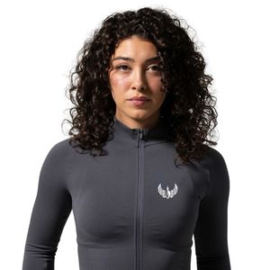Women's Dark Gray Full Zip Performance <b>Jacket</b> Long Sleeve Breathable Stretch Gym Running <b>Workout</b> Fitness Activewear <b>Jacket</b> - Product Image 2