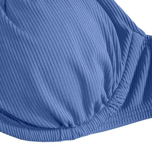 Ensemble bikini côtelé bleu pour femme, deux pièces, couleur unie, décolleté plongeant, coupe ajustée, bas échancré, style classique, en Spandex et Polyester - Product Image 3