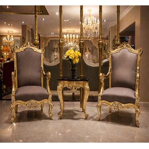 Juego de Sillas de Madera con Acabado Dorado de Diseño Europeo Clásico, Silla de Salón de Respaldo Alto Personalizada para Decoración de Interiores, Silla de Estilo Rococó - Product Image 1