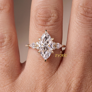 Impresionante Anillo de Compromiso con Diamante Cultivado en Laboratorio, Corte Marquesa, Plata 925, Diseño Elegante, Joyería de Moda para Novia - Product Image 1