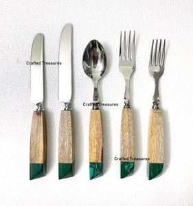 Ensemble de couverts en acier inoxydable de style européen de luxe, avec manche en bois vintage, écologique, finition miroir haute brillance, durable, pour mariage - Product Image 6