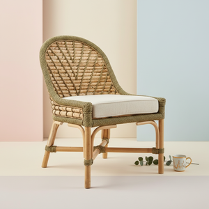 Chaise de salle à manger en osier à dossier incurvé style bohème avec coussin en tissu, fauteuil d'appoint en rotin fait main, mobilier de cuisine et de salle à manger haut de gamme - Product Image 2
