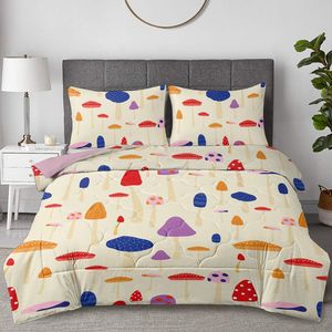 Set Copripiumino a Motivo Fungo, Misura Queen, Rosa Giallo Floreale, Set Biancheria da Letto 3 Pezzi: 1 Copripiumino (228x228cm) e 2 Federe - Product Image 1