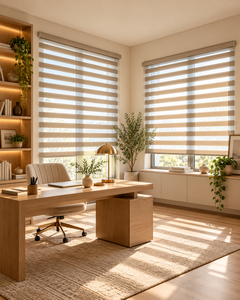 Stores zébrés horizontaux modernes en bambou, occultants, anti-UV, installation au plafond, pour fenêtre coulissante, style minimaliste, électriques - Product Image 1