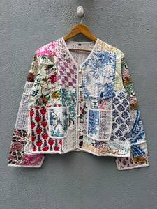 Patchwork Floral <b>Long</b> Sleeve Cotton <b>Cardigan</b> <b>Men</b> Casual Loungewear With Pockets Hand Embroidered Spring Wear gift <b>for</b> her - Product Image 1