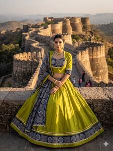 Conjunto Tradicional de Lehenga Choli para Mujer, Bordado a Mano, de Algodón, Largo hasta el Suelo, Traje de Boda Estilo India Pakistán - Product Image 2