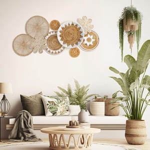 DreamCraft Ensemble de 8 paniers muraux tissés rustiques bohèmes faits à la main Décoration suspendue en herbe de mer et en osier Accessoires décoratifs Vietnam - Product Image 1