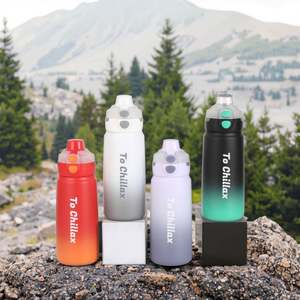 Bouteille d'eau sport portable personnalisée en acier inoxydable de 550 ml avec double couvercle et paille, vente en gros - Product Image 1