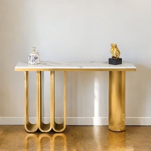 Mesa consola de diseño moderno y estilo lujoso con detalles en latón con pátina de bronce, consola de pasillo de diseño contemporáneo. - Product Image 3