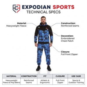 Ensemble de survêtement camouflage bleu et noir personnalisé, sweat à capuche zippé et pantalon de jogging, respirant, séchage rapide, deux pièces, vêtements de sport décontractés - Product Image 4