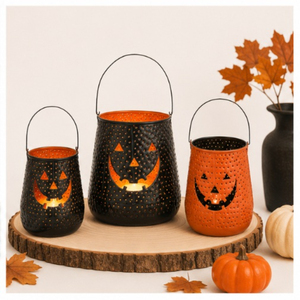 Wholesale Set of 3 Metal Jack-O-<b>Lantern</b> Buckets Vintage Black and Orange Pumpkin <b>Lanterns</b> for Spooky Halloween Home Decor - Product Image 4