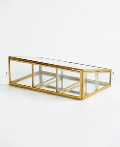 Designer Gold Metal Frame Glass Storage Case Luxury <b>Trinket</b> Organizer Transparent Jewelry Display <b>Box</b> Hinged Lid Decorative Home - Product Image 5