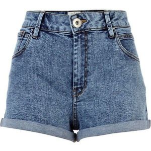 Shorts de mezclilla de cintura alta para mujer, de pierna recta, de algodón lavado a la piedra, casuales de verano, con dobladillo enrollado, estilo vaquero vintage - Product Image 1