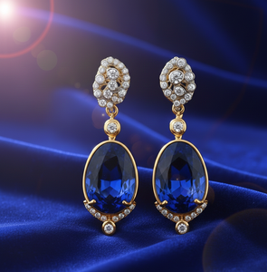 Boucles d'oreilles Blue Hydro & CZ |   Pierre précieuse ovale en argent sterling 925 plaqué or 18 carats |   Boucles d'oreilles pendantes Statement de 5 pouces et 13g |   Cadeau pour elle - Product Image 2