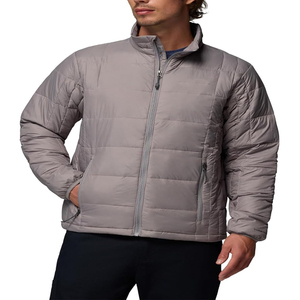 Custom Men's Gray Puffer Jacket Hooded Collar Zipper Closure <b>Waterproof</b> Eco-Friendly Polyester Winter Casual Wear - Product Image 2