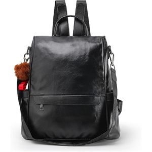 <b>Black</b> Genuine <b>Leather</b> Embossed Printed <b>Backpack</b> with Front Pocket and Adjustable Straps for Everyday Use by Coustomize - Product Image 3