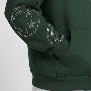 Sudadera con Capucha Verde, Corte Regular, Estampado de Estrellas con Pedrería, Bolsillo, Ropa Casual de Otoño, Unisex, Felpa Francesa de Algodón - Product Image 5