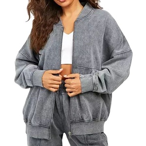 Custom Women's 100% <b>French</b> Terry Straight Leg Tracksuit Washed Zip Casual Sport <b>Outfits</b> Sweatsuits for Winter 2025 Embroidered - Product Image 4