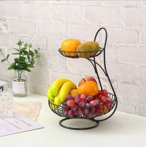 Contemporary 2 Tier Wire Bowl <b>Storage</b> Basket For Fruits Snacks Vegetables With Stylish Home Decor Look - Product Image 1