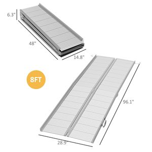 Rampa per Sedia a Rotelle in Alluminio Argento da 2,4 m, Pieghevole e Antiscivolo per Facile Accesso Domestico, Dispositivi di Assistenza e Gradini - Product Image 2