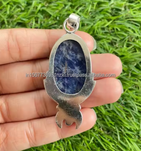 Colgante de piedras preciosas de sodalita más vendido, colgante de bisel de plata de ley chapado en rodio para collar de joyería - Product Image 2