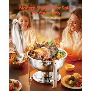 Set da 2 Pezzi di Chafing Dish in Acciaio Inossidabile da 5 Qt, con Vasche a Grandezza Naturale, per Buffet e Catering, con Coperchio per Mantenimento Calore e Attrezzatura per Riscaldamento e Conservazione - Product Image 2