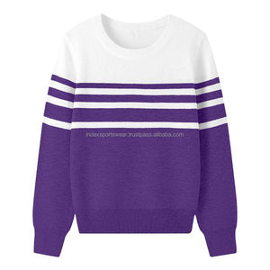 Pull en tricot à col rond, manches longues, color-block rouge et blanc, décontracté, pour l'automne, pour adultes - Product Image 3