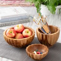 Grand bol en bois sculpté écologique pour les chips de fruits secs Table à café Présentoir de comptoir Bol à pop-corn réutilisable pour la décoration intérieure