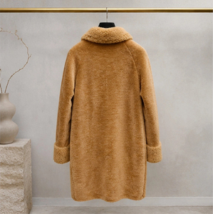 Abrigo Largo de Piel Sintética de Camello para Mujer con Cuello Vuelto y Cierre de Botones, Chaqueta Gruesa de Invierno Tipo Teddy - Product Image 2