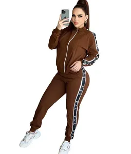 Conjunto Deportivo para Mujer, Chaqueta con Cierre y Cuello Alto, Pantalones Deportivos, Color Sólido, Transpirable, Poliéster, Ropa de Otoño - Product Image 4