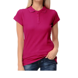 Polo en coton bleu pour femme, manches courtes, couleur unie, décontracté, tricoté, respirant, coupe classique, vente en gros OEM - Product Image 6